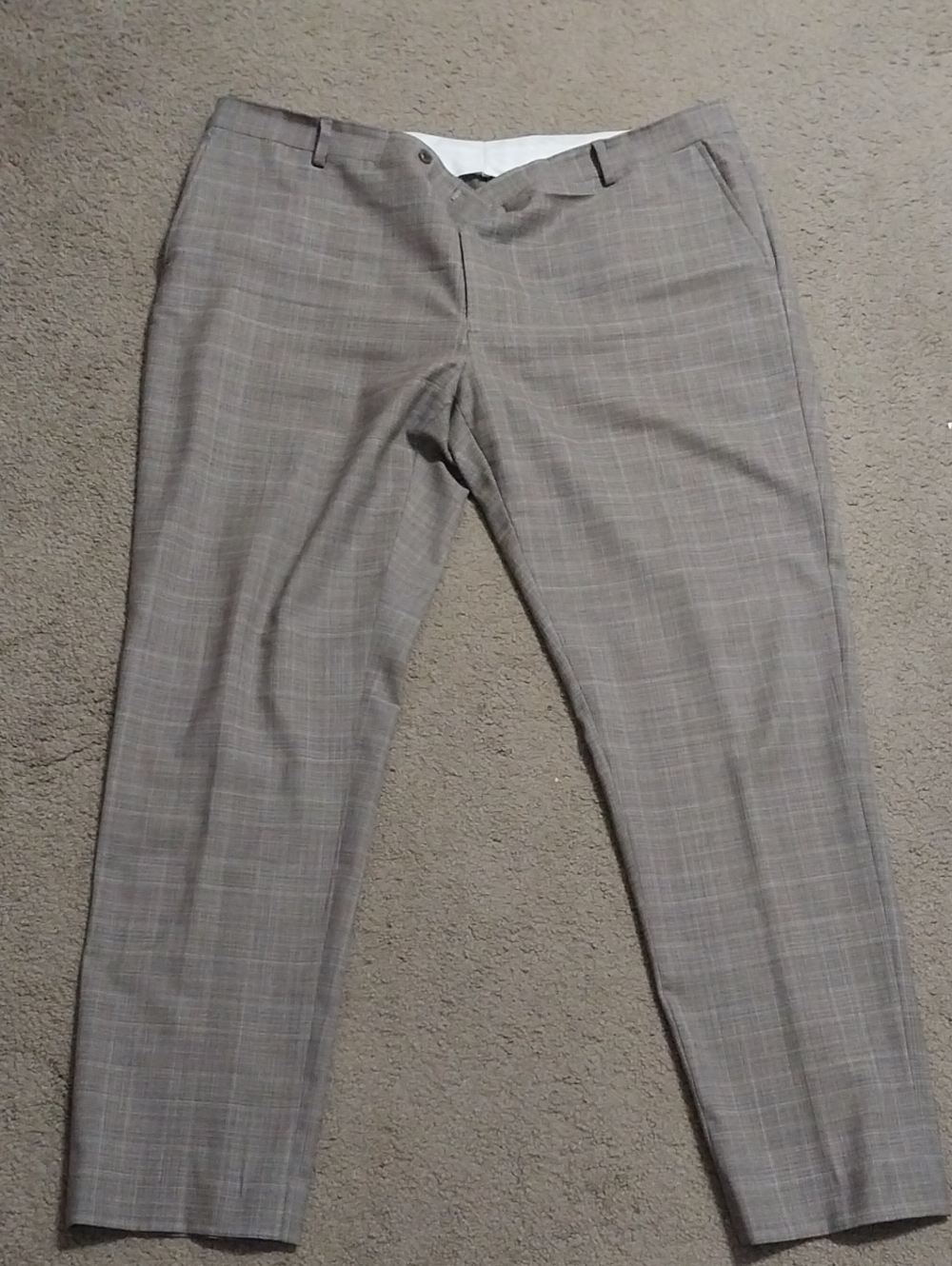 Men's Brown 42W X 32" Plaid Dress Pants - Classic Tailored Trousers